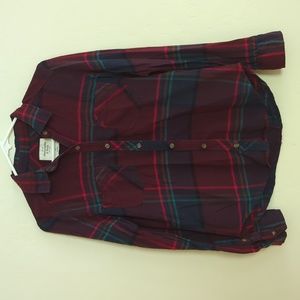 Abercrombie & Fitch Flannel Plaid Red Button Down Long Sleeve Shirt - S